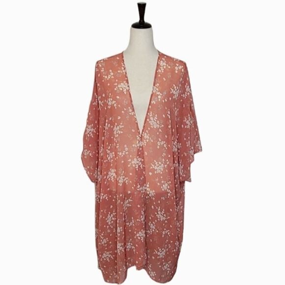 American Eagle Outfitters Burnt Orange Floral Sheer Boho Kimono One Size - Picture 2 of 6